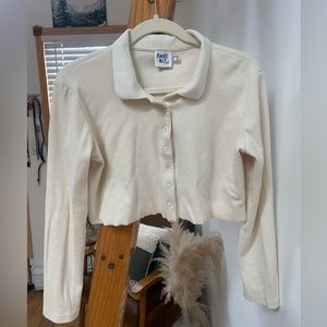 Cropped button down cream top